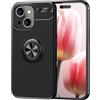 NALIA Custodia Anello per iPhone 15 Plus - Stand 360° & per Supporto Magnetico - GRIP360 (Cover Silicone Opaca) - Marchio Tedesco, Colore:Nero