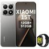 XIAOMI 15T,Smartphone 12+512GB, Display da 6,83 120Hz,MediaTek Dimensity 8400-Ultra,Obiettivo ottico Leica Summilux 50MP, 5500mAh, Garanzia 2 anni,Grigio,incluso Smart Watch