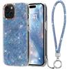 LCHULLE per iPhone 15 Cover con Tracolla glitter e strass, Blu | Custodia silicone texture Madreperlaceo iridescente, Cordino decorato con strass per ragazze, Lamina IMD Lanyard Case