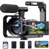 FIREFOTO Videocamera 5K Camcorder 56MP WiFi IR Night Vision Vlogging Camera per YouTube Doppio Obiettivo 16X 3.0 Touchscreen Video Camera con 2 Batterie,Scheda 64G,Paraluce,Microfono
