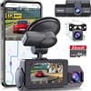 Abask Dash Cam 4K WiFi GPS 3 Canali Telecamera per Auto 4K+1080P+1080P, Visione Notturna IR, 24H Monitor di Parcheggio, Sistema di Reverse, G-Sensor, Registrazione in Loop, Grandangolare, WDR,Max 256G