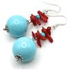 Generico Orecchini con Turchesi e Rametti di Corallo Rosso, Pendenti Lunghi, Argento 925 Italiano, Gioielli Estate, Bijoux Made in Italy, Regalo