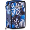 Seven Astuccio Scuola Elementare, 3 scomparti, Medie, con Matite, Pennarelli, Penne, 3 Zip, Writing Graffiti, Bambino, Ragazzo, blu/nero