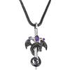 BYFDIY Collana con spada di drago, ciondolo a forma di drago, da uomo, in rame, punk con ala di drago, spada argentata e ciondolo a croce con drago nero, collana con pietra portafortuna per ragazzi