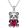SLIACETE Collana con ciondolo a forma di panda con cuore e pietra portafortuna, idea regalo per donne, Normal, Argento sterling, Zirconia cubica