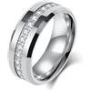 Epinki Fede Anello in Tungsteno per Uomo 8mm, Zirconi Rotondi Bianchi Argento Anello Fidanzamento Matrimonio Gioielli Misura 14