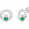 Aeon Orecchini Claddagh,Gioielli celtici irlandesi,Argento Sterling 925 e zirconia cubica,Borchie verde smeraldo per amicizia e fedeltà regalo per donna, Pietra