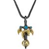 BYFDIY Collana con spada di drago, ciondolo a forma di drago, da uomo, in rame, punk con ala di drago, spada argentata e ciondolo a croce con drago nero, collana con pietra portafortuna per ragazzi
