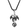 BYFDIY Collana con spada di drago, ciondolo a forma di drago cool per uomo, in rame, punk con ala di drago, spada argentata e ciondolo a croce con drago nero, collana con pietra natale per ragazzi