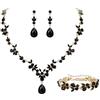 Clearine Set di gioielli da sposa per donne, spose e damigelle d'onore, marquise, strass, cristalli, fiori, foglie, grappolo, collana a Y, orecchini pendenti e bracciale, set per feste di ballo di