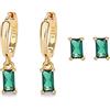 Mocicafier Orecchini in Rame Piccoli Cerchio Oro Con Goccia Verde E Orecchini A Bottone Verdi, Per Donne Cerchi In Oro 14K Anallergici Donna Per Bambine E Uomini 4 PCS…