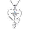 Flyow Set di gioielli con stetoscopio, collana e orecchini in argento Sterling 925 per infermiera, medico, regali per laurea in medicina, Argento sterling, Zirconia cubica