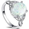 JUDE Anello in acciaio inox a forma ovale con opale di fuoco, matrimonio, fidanzamento, promessa, anniversario e Acciaio inossidabile, 54 (17.2), colore: Argento e bianco, cod. 191