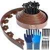 YushengTai Bordo flessibile in plastica, 10 m (lunghezza) x 10 cm (altezza) per aiuole, bordo per aiuole, bordo tagliaerba - Nastro con 50 ancoraggi a terra + 1 paio di guanti (marrone)