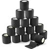 Wozzies 16 Rotoli Benda Elastica Coesiva, Nastro Crossfit per Dita 5 cm × 4,5 m, Bende Elastiche per Bendaggi, Cane, Gatto, Cavallo, Autoadesiva, Grip Tape Nera