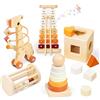 Smartwo Giochi in Legno Montessori 5 in 1, Regali Bambini 1 Anno, Motricità Fine Bambini 1 2 3 Anni, Giocattolo Educativo Multiattività Bimbo con Torre Impilabile, Xilofono, Labirinto Perline