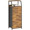 CAIYUN Cassettiera, Armadio con 6 cassetti in tessuto, alto e sottile, 2 ripiani, in legno, struttura in metallo, stile industriale per camera da letto, soggiorno, corridoio, marrone rustico