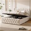 MIOOSUT Cassapanca 160 x 200 cm letto matrimoniale con vano portaoggetti, rivetti, letto idraulico, foderato in velluto, per adulti e ragazzi, senza materasso, beige B, 160 x 200 cm