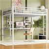 SACOOL Letto a soppalco 140 x 200 cm, in metallo, letto in ferro con scrivania e due librerie, per bambini, ragazzi e adulti, bianco
