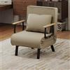 Fabulcozy Divano Letto Convertibile 3 in 1, Poltrona Regolabile 5 Posizioni, Fodera Rimovibile Lino-Cotone, Cuscino Spesso, Piedi Metallo Trapezio Inclinato, Braccioli Legno-Metallo, per Salotto,Khaki