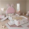 YuQozii Letto imbottito, 90 x 200 cm, letto singolo con piccola scala e scivolo per bambini, testiera con orecchie di coniglio, lettino con doghe in legno, PU, bianco+rosa