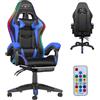A.M.C. Sedia Gaming RGB con Luci LED E Sedia Ergonomica Poltrona Ufficio girevole, con rotelle, poggiatesta e cuscino lombare, Portata: 125kg con Schienale Alto in Pelle (BLU)