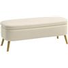 HOMCOM Panca Contenitore da 65L in Tessuto Teddy con Seduta Imbottita e Gambe in Legno, Cassapanca Pouf Poggiapiedi per Camera da Letto, Salotto e Ingresso, 120x42x45 cm, Beige