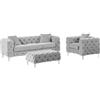 Vente-unique-Divano 3 posti, poltrona e pouf CHESTERFIELD in velluto grigio - EDWINA