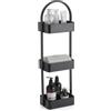 BM Scaffale Bagno a 3 Livelli, Organizer Salvaspazio in Metallo con Manico, Portaoggetti da Terra Verticale per Doccia, Cucina e Camera da Letto, 21X15X73.5CM, Nero