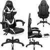 A.M.C. Sedia da Gaming Reclinabile, Poltrona Ufficio girevole, con rotelle, ergonomica, poggiatesta e cuscino lombare, Portata: 125kg (Bianco)
