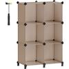 SONGMICS Scaffale Modulare a 6 Scomparti, Organizer Modulare in Plastica con Gambe, Scarpiera, Cubo 30 x 30 x 30 cm, Soggiorno, Camera da Letto, Studio, Martello in Gomma, Marrone Cammello