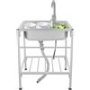 WOLEGM Lavello autoportante in acciaio inox, 60 x 45 x 75 cm, con rubinetto, 1 vasca, con struttura e scarico, per ristorante, giardino, campeggio, caffè e cucina