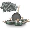 KASANOVA Batteria pentole Cooking Therapy, Set pentole induzione e padelle antiaderenti con paletta, Set cucina completo con scritta al laser e manici effetto legno (10 Pezzi)