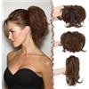 FESHFEN Coda Capelli Extension Corta con Pinza Sintetici Posticci per Donna | Coda Finta Capelli con Filo Metallico Piegabile Ciuffo DIY Ponytail Extensions Coda di Cavallo, Mix Castano Scuro Ramato
