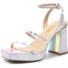 DREAM PAIRS Sandali da donna con plateau e cinturino alla caviglia, punta aperta, per feste, Y2K, Lucido/Argento, 40 EU