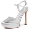GENSHUO Scarpe Donna Punta Plateau 13cm Cinturino Caviglia Festa, Argento MOD B, 40 EU