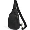 Le'aokuu Men's Genuine Leather Hip Bag Borsa di pancia Borsa a tracolla Borsa di tracolla Borsa di petto per moto Jogging 010