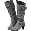 Xbemkste Stivali western da donna a gambo lungo con tacco in pelle scamosciata, stile vintage, stivali alti al ginocchio, caldi invernali, grigio., 38.5 EU