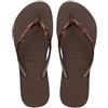 Havaianas Infradito da donna per tempo libero, spiaggia, marrone, glitter, bronzo, gomma, cinturino sottile, suola piatta, flip-flop, marrone scuro., 35 EU