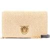 Pinko Click Soft Pochette a Tracolla in Rafia Intrecciata, Naturale/Nero, con Logo Love Birds Dorato, 22 x 12 x 3 cm