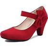 elerhythm Mary Jane Vintage Tacchi con Bow Gatsby 1950 Pumps Punta Chiusa 1920 Victorian Ankle Straps Faux Suede Scarpe (Rosso UK7)