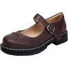 generic Scarpe Mary Janes da donna con tacco spesso con suola in pelle, punta rotonda, cinturino alla caviglia regolabile, sandali con zeppa antiscivolo eleganti e casual, Marrone, 38.5 EU