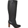 Malu Shoes Stivale Donna Nero in Vera Pelle di Nappa con Suola e Tacco Comodo in Cuoio Zip Lunga Liscio Rigido Moda Handmade Glam
