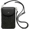creazioni unique Borsa Portacellulare Artigianale, Made in Italy - Tracolla in Paglia Intrecciata e Vera Pelle - Nero