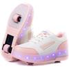 WOHS Scarpe da Ginnastica con Due Ruote e luci LED. Ricaricabile, 16 Effetti di Luce. Ruota Posteriore Automatica. Bianco/Rosa Pallido. Taglia 36