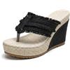 Yancremio Sandali Con Zeppa in Denim A Punta Aperta Da Donna Infradito in Denim Con Plateau Sandali Con Zeppa Per Vacanze Estive Al Mare (Nero,37)