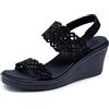 Skechers, Sassy Dayz, Sandali da donna con zeppa, Nero/nero, 36 EU