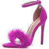 JOEupin Sandali da donna soffici con tacco alto in piuma di marabù con pelliccia, Rosa, 37.5 EU