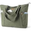 Lekespring Borsa Tote Bag Università Donna, Borsa a Tracolla Shopper Donna in Velluto a Coste con Cerniera, Elegante Borse Porta PC 15,6 Pollici per Viaggo Lavoro Scuola Palestra Ufficio, Verde S