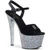 Pleaser SKY-309LG Blk Pat/Slv Multi Glitter UK 6 (EU 39 )